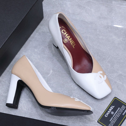 Chanel 2026 High-Heeled Pump 85mm Beige-White Suede Sheepskin 758423
