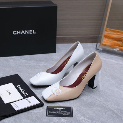 Chanel 2026 High-Heeled Pump 85mm Beige-White Suede Sheepskin 758423