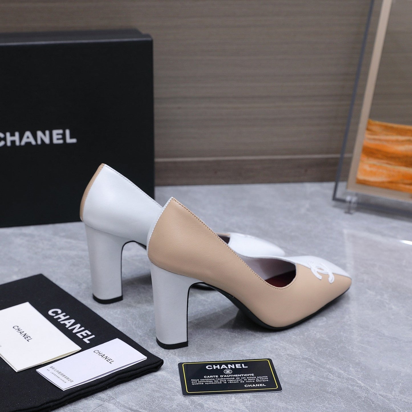 Chanel 2026 High-Heeled Pump 85mm Beige-White Suede Sheepskin 758423