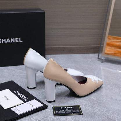 Chanel 2026 High-Heeled Pump 85mm Beige-White Suede Sheepskin 758423