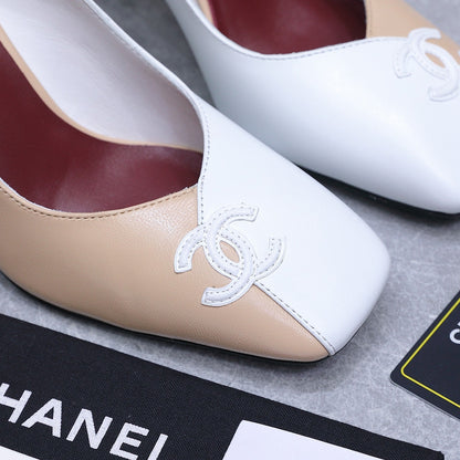 Chanel 2026 High-Heeled Pump 85mm Beige-White Suede Sheepskin 758423