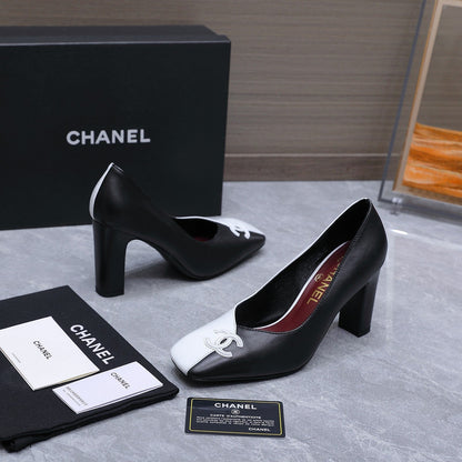 Chanel 2026 High-Heeled Pump 85mm Black-White Suede Sheepskin 758424