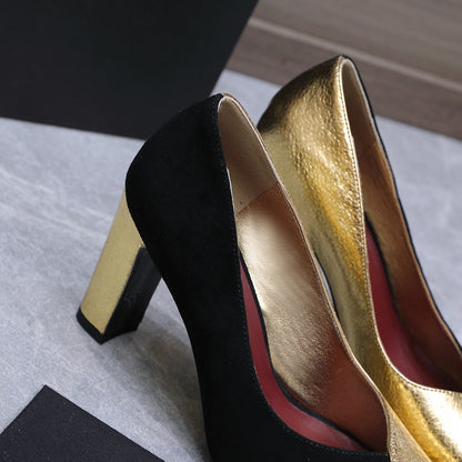 Chanel 2026 High-Heeled Pump 85mm Black-Gold Suede Sheepskin 758425