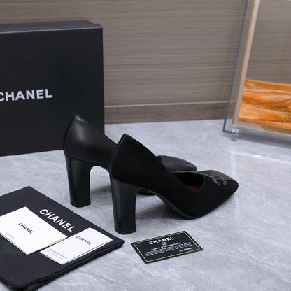 Chanel 2026 High-Heeled Pump 85mm Black Suede Sheepskin 758426