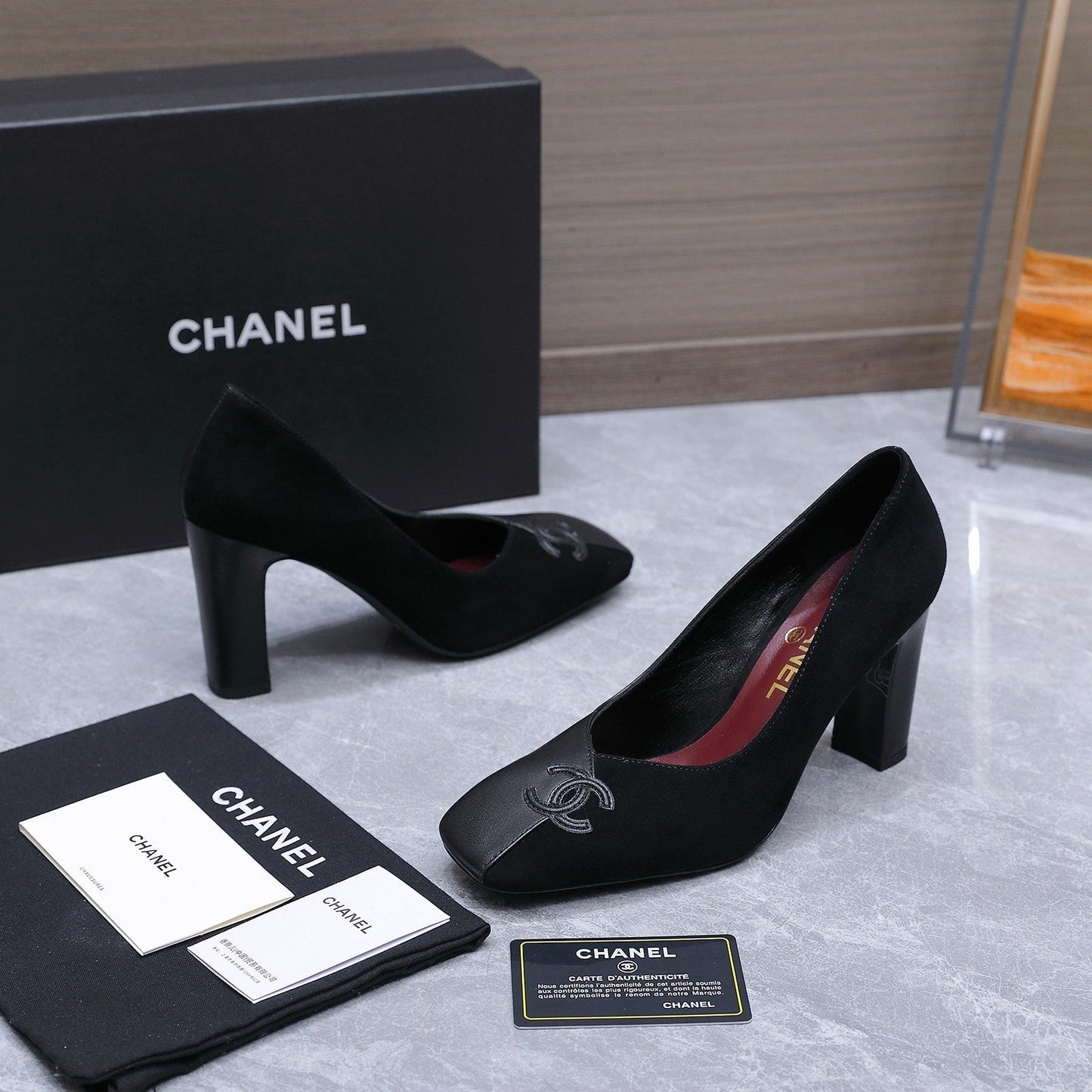 Chanel 2026 High-Heeled Pump 85mm Black Suede Sheepskin 758426