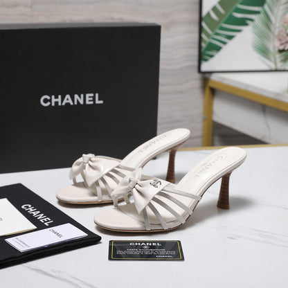 Chanel 2026 High-heeled Sandals With Delicate Bow 80mm White Cowhide 758427