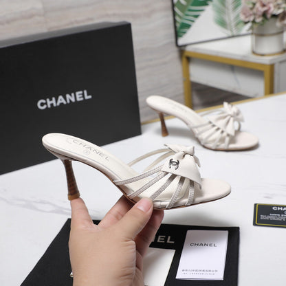 Chanel 2026 High-heeled Sandals With Delicate Bow 80mm White Cowhide 758427