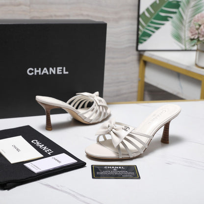 Chanel 2026 High-heeled Sandals With Delicate Bow 80mm White Cowhide 758427