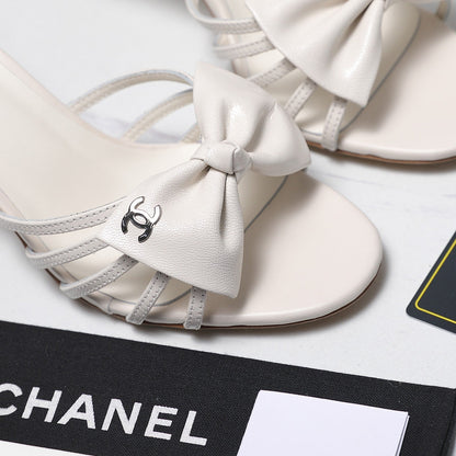 Chanel 2026 High-heeled Sandals With Delicate Bow 80mm White Cowhide 758427