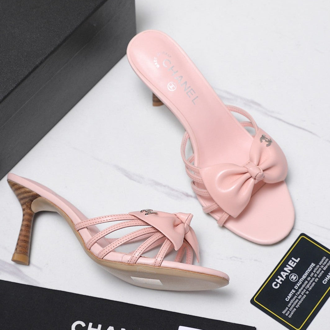 Chanel 2026 High-heeled Sandals With Delicate Bow 80mm Pink Cowhide 758429