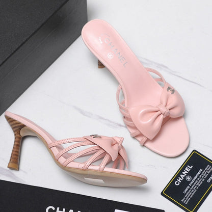 Chanel 2026 High-heeled Sandals With Delicate Bow 80mm Pink Cowhide 758429