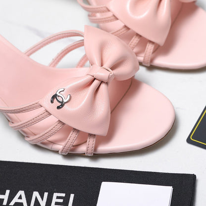 Chanel 2026 High-heeled Sandals With Delicate Bow 80mm Pink Cowhide 758429