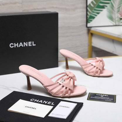 Chanel 2026 High-heeled Sandals With Delicate Bow 80mm Pink Cowhide 758429