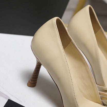 Chanel 2026 Bow Strappy High-Heeled Peep Toe Sandals Beige Cowhide 758432