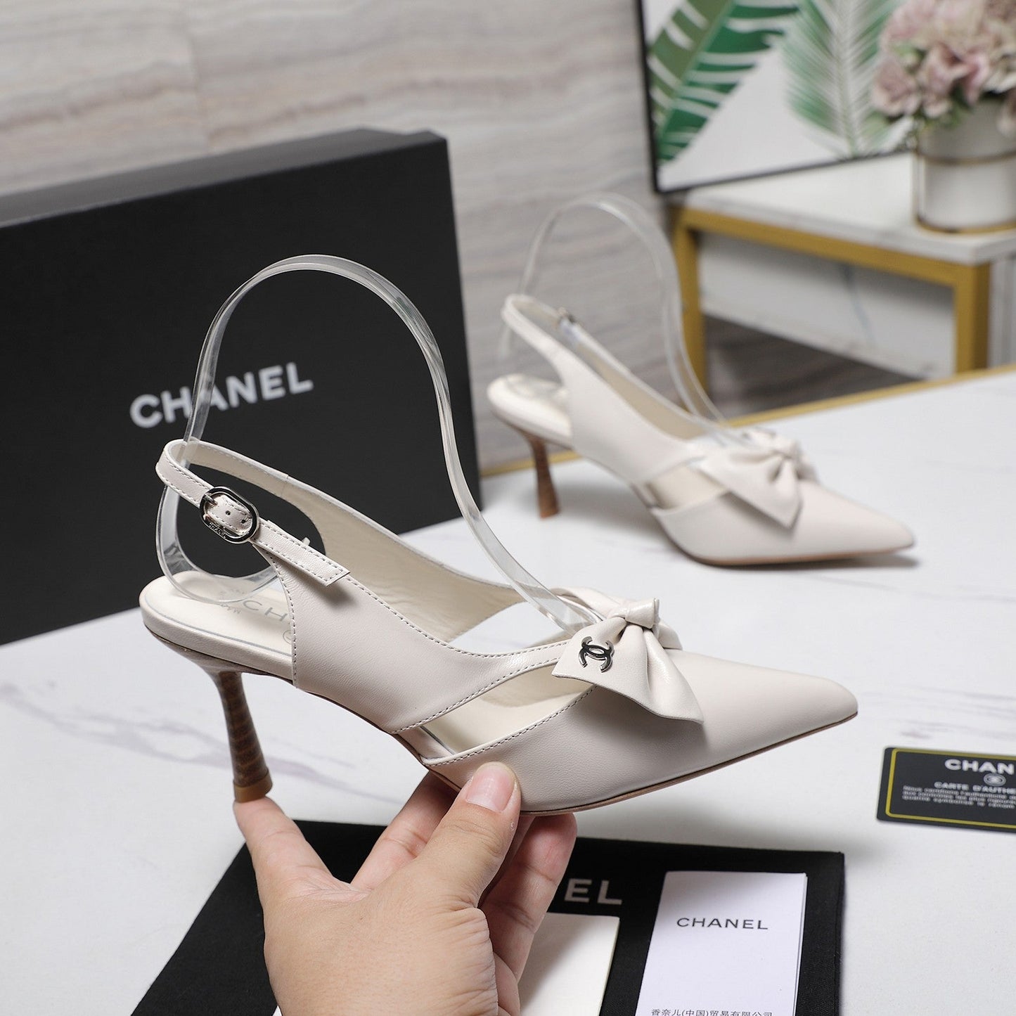 Chanel 2026 Bow Strappy High-Heeled Slingback 80mm White Cowhide 758435