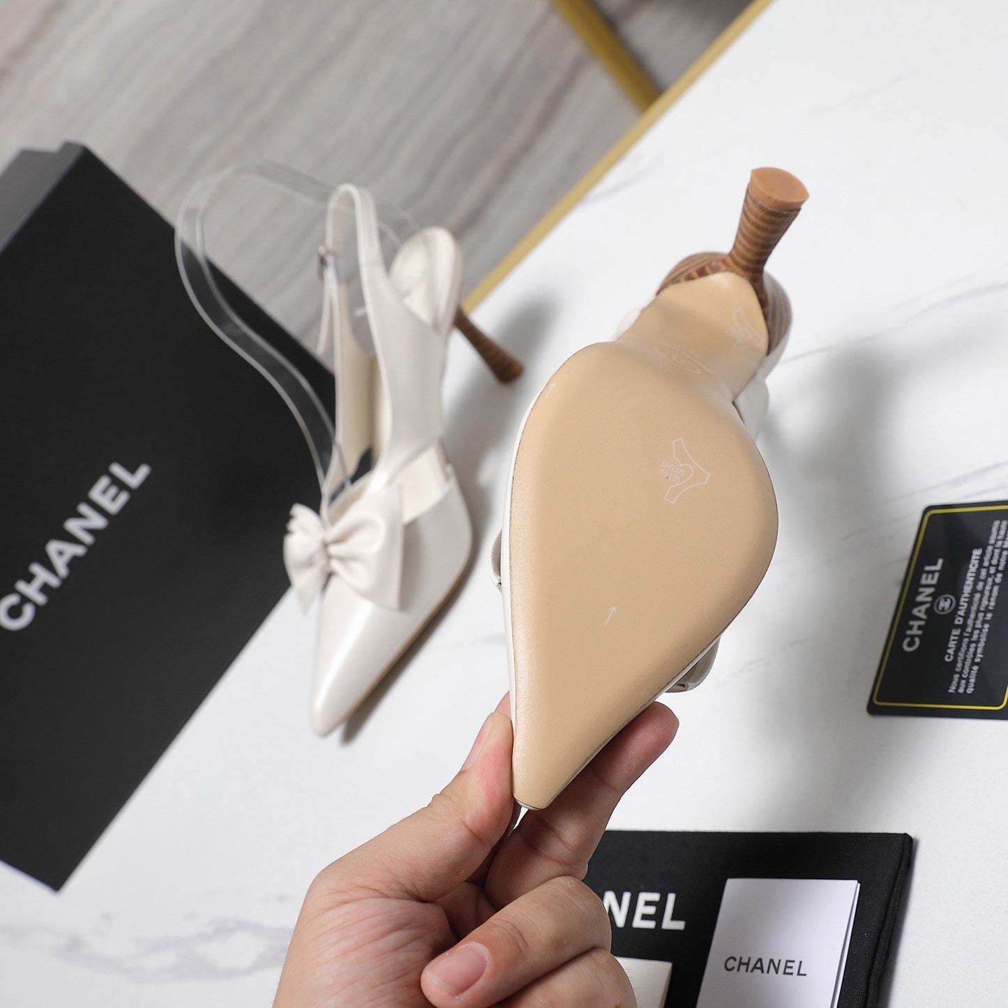 Chanel 2026 Bow Strappy High-Heeled Slingback 80mm White Cowhide 758435