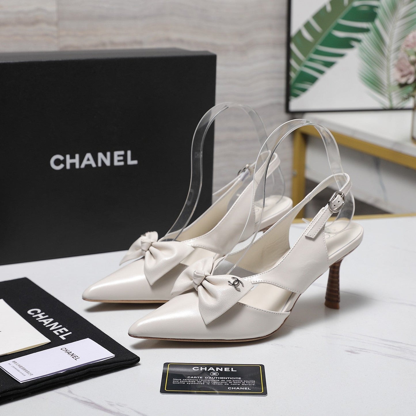 Chanel 2026 Bow Strappy High-Heeled Slingback 80mm White Cowhide 758435