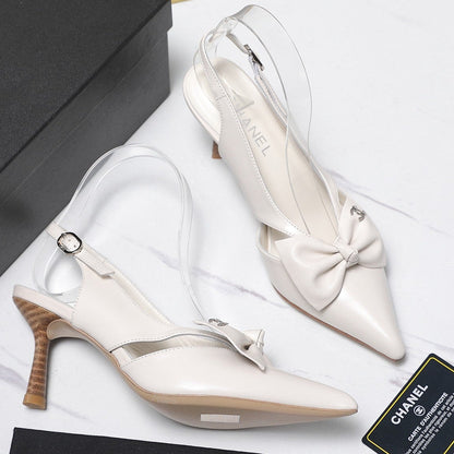 Chanel 2026 Bow Strappy High-Heeled Slingback 80mm White Cowhide 758435