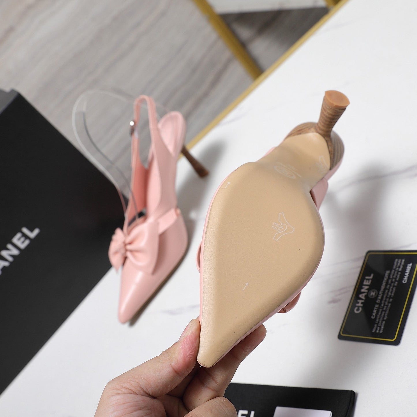Chanel 2026 Bow Strappy High-Heeled Slingback 80mm Pink Cowhide 758437