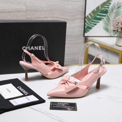 Chanel 2026 Bow Strappy High-Heeled Slingback 80mm Pink Cowhide 758437
