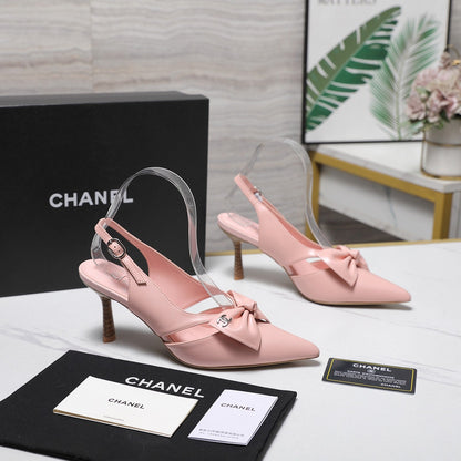 Chanel 2026 Bow Strappy High-Heeled Slingback 80mm Pink Cowhide 758437