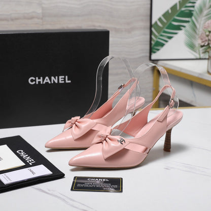 Chanel 2026 Bow Strappy High-Heeled Slingback 80mm Pink Cowhide 758437