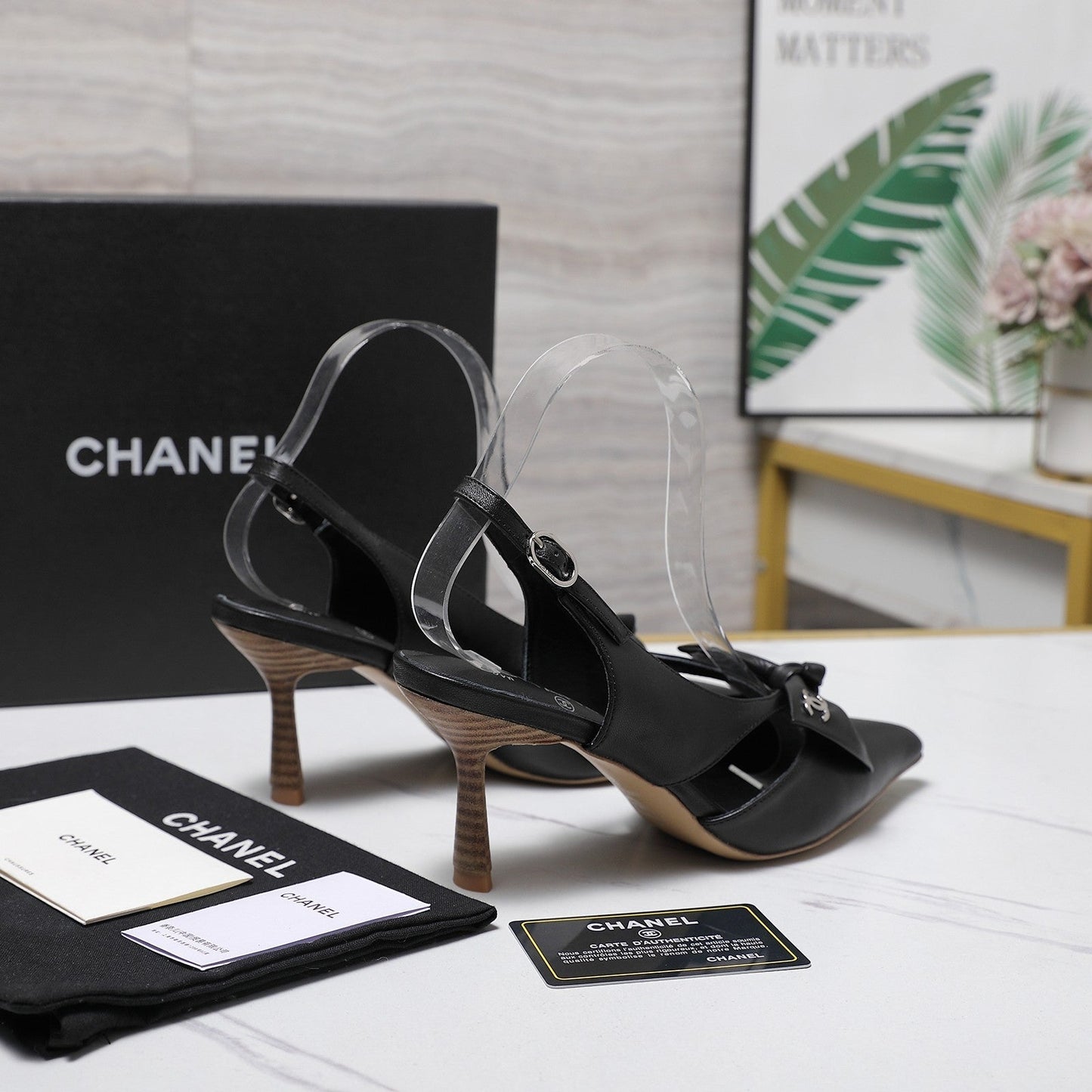 Chanel 2026 Bow Strappy High-Heeled Slingback 80mm Black Cowhide 758438