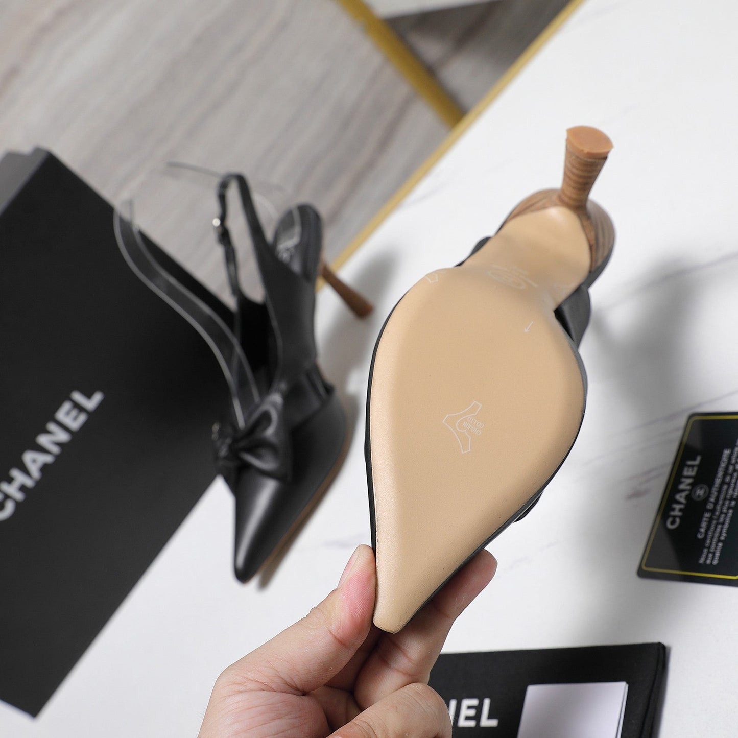 Chanel 2026 Bow Strappy High-Heeled Slingback 80mm Black Cowhide 758438