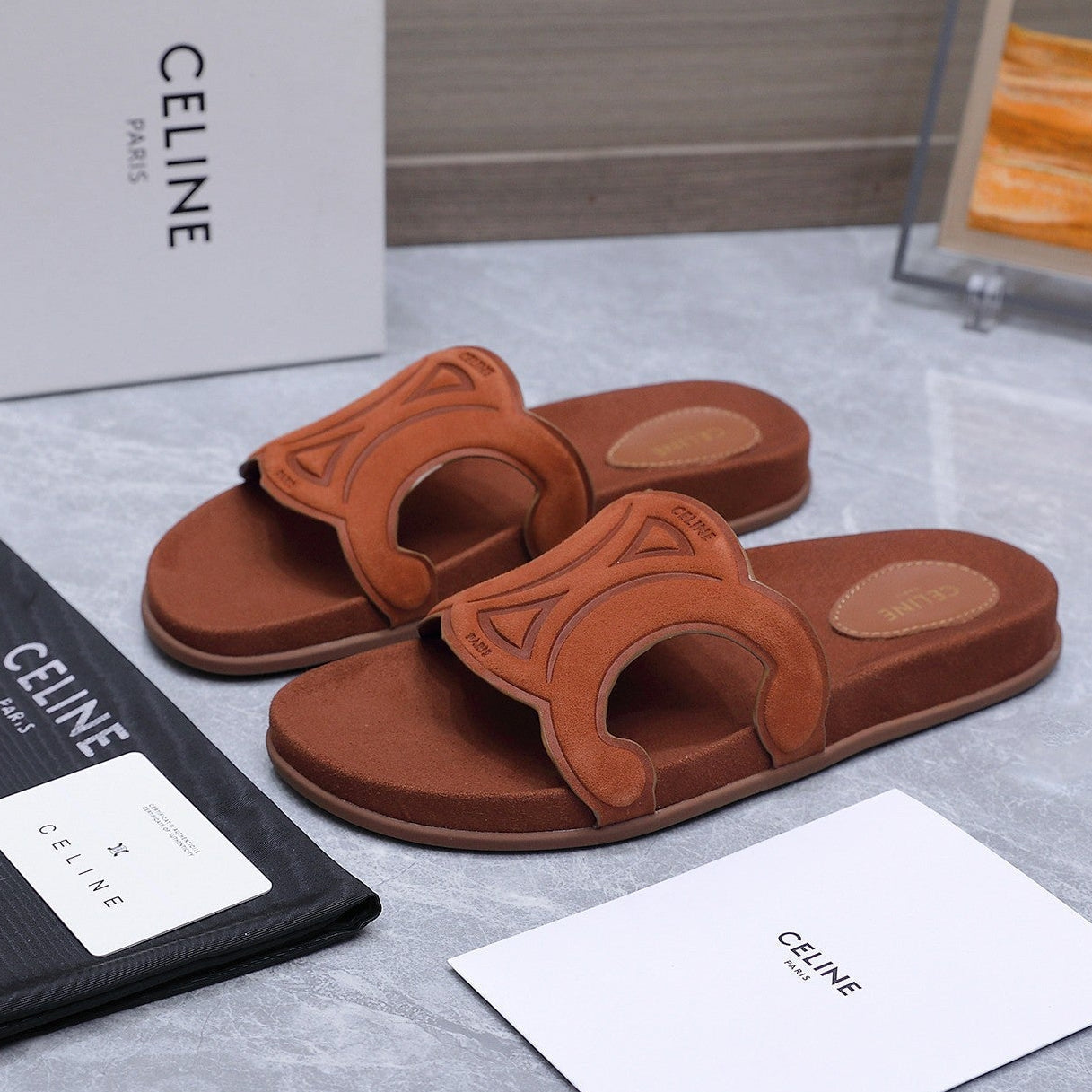 Celine 26 Platform Sandals 25mm Suede Leather 759478