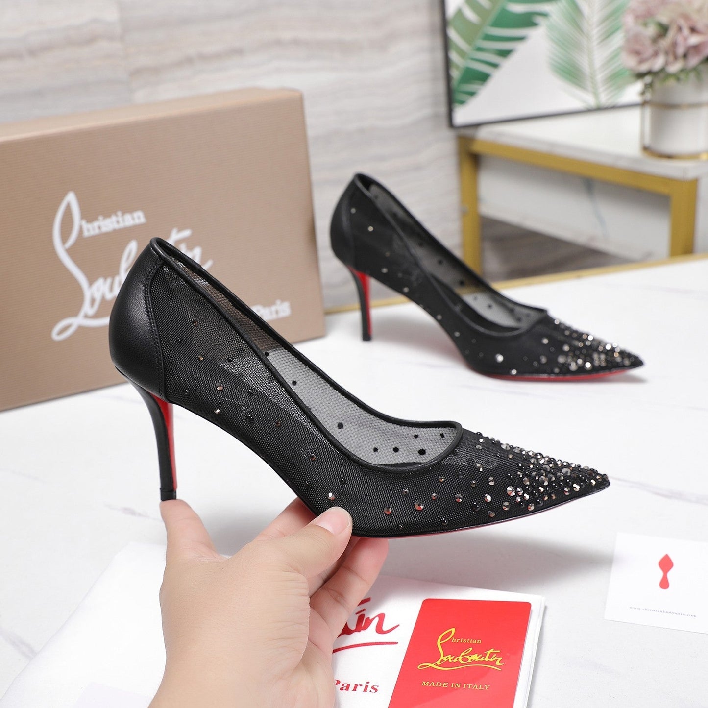 Christian Louboutin Miss Z Degrastrass Perla Pump Mesh Leather 863859