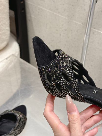CL 26SS High-Heeled Slippers 100 Black Suede Sheepskin 636694