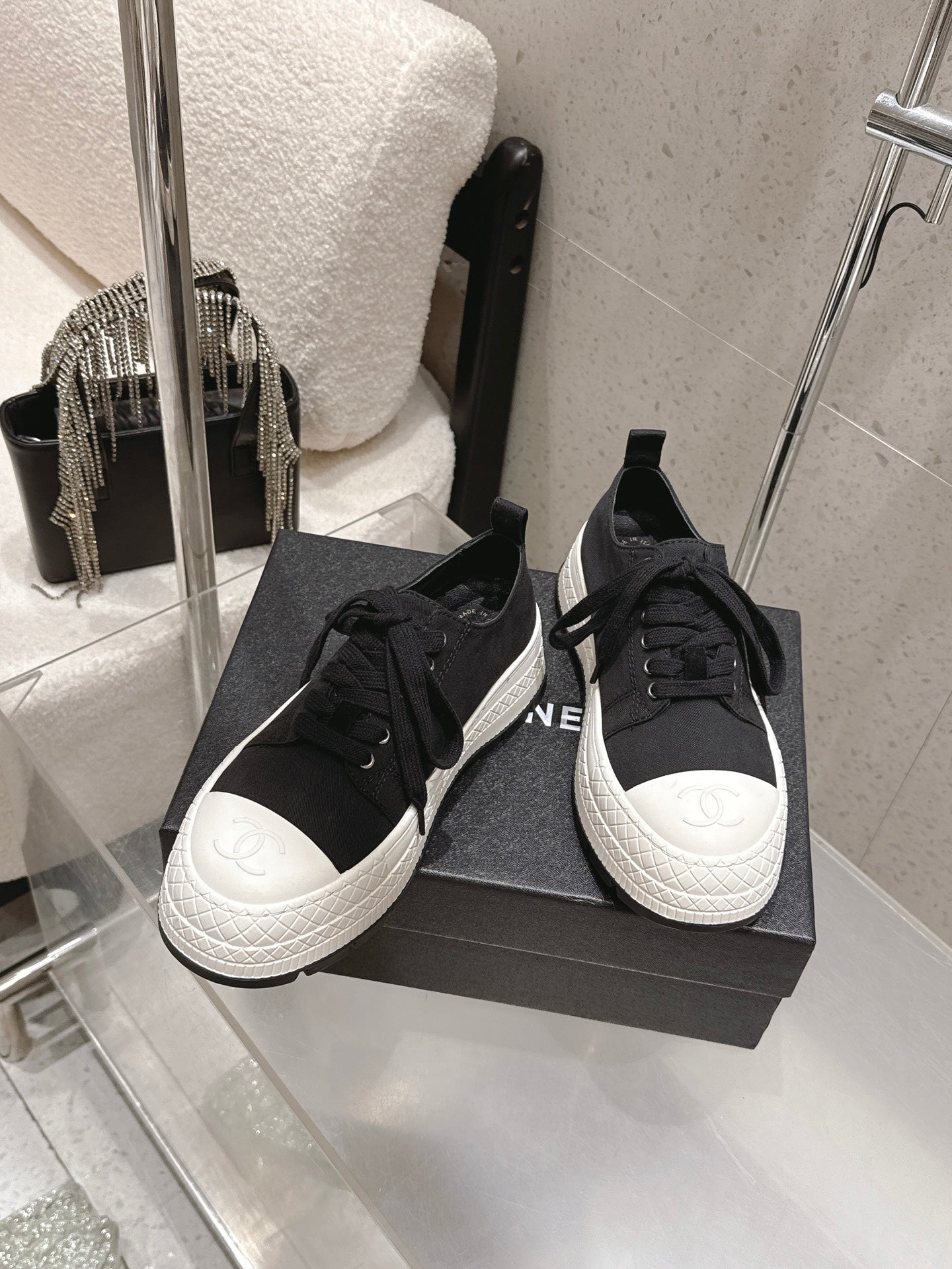Chanel 2026 Panda Sneakers Black White Denim Leather 762922