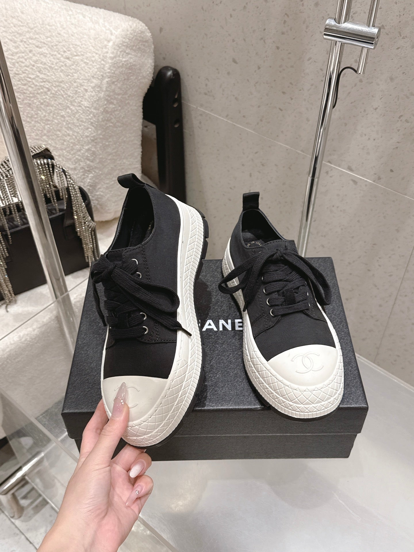 Chanel 2026 Panda Sneakers Black White Denim Leather 762922
