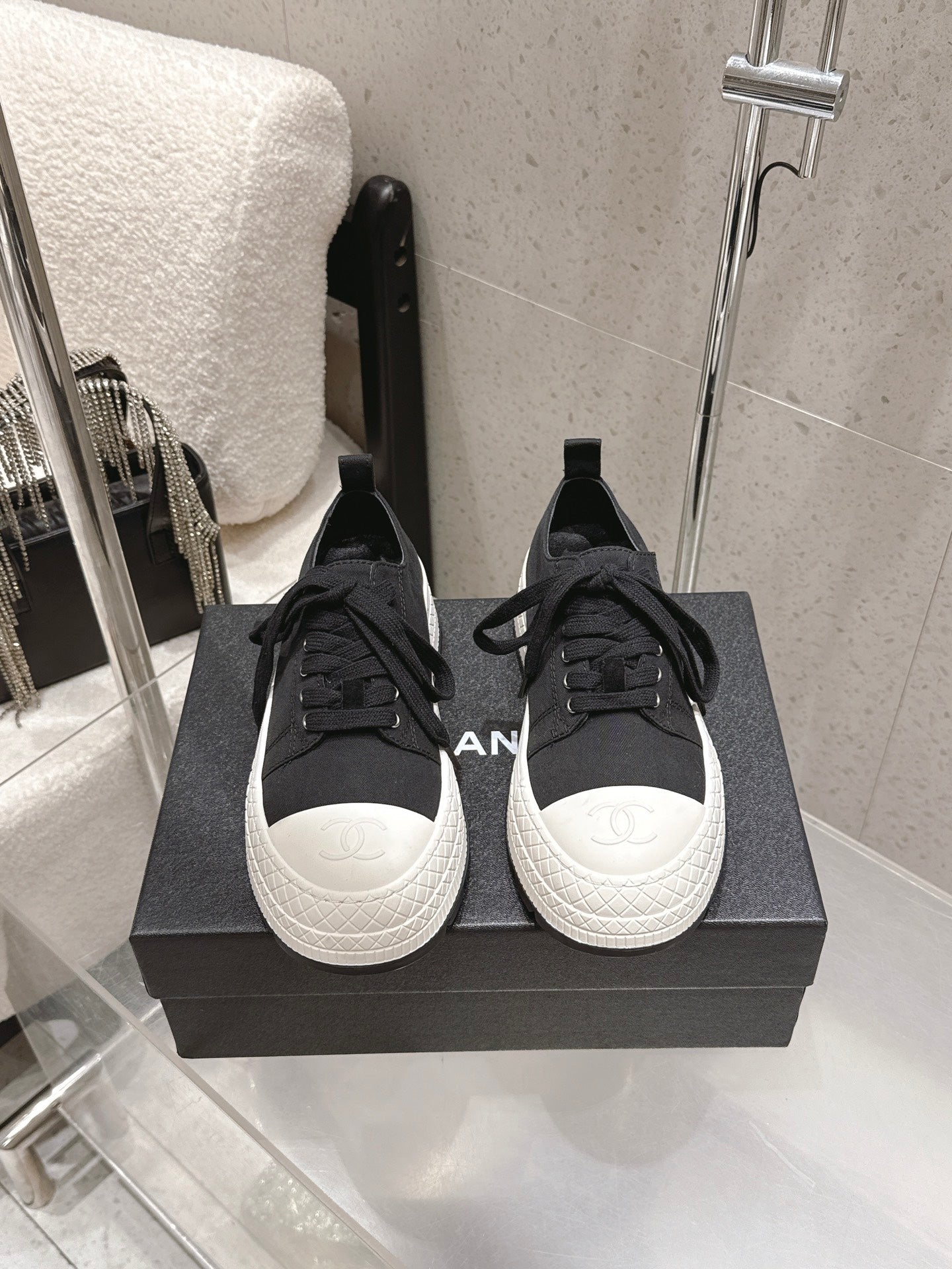 Chanel 2026 Panda Sneakers Black White Denim Leather 762922