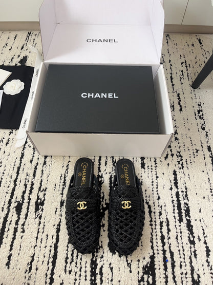 Chanel 2026 Crochet Mules Gold CC Logo Accent Sheepskin 778468