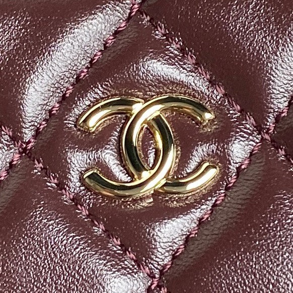 24K Camera Bag Burgundy Calfskin Gold Hardware