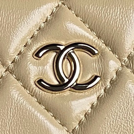 24K Camera Bag Beige Calfskin Gold Hardware