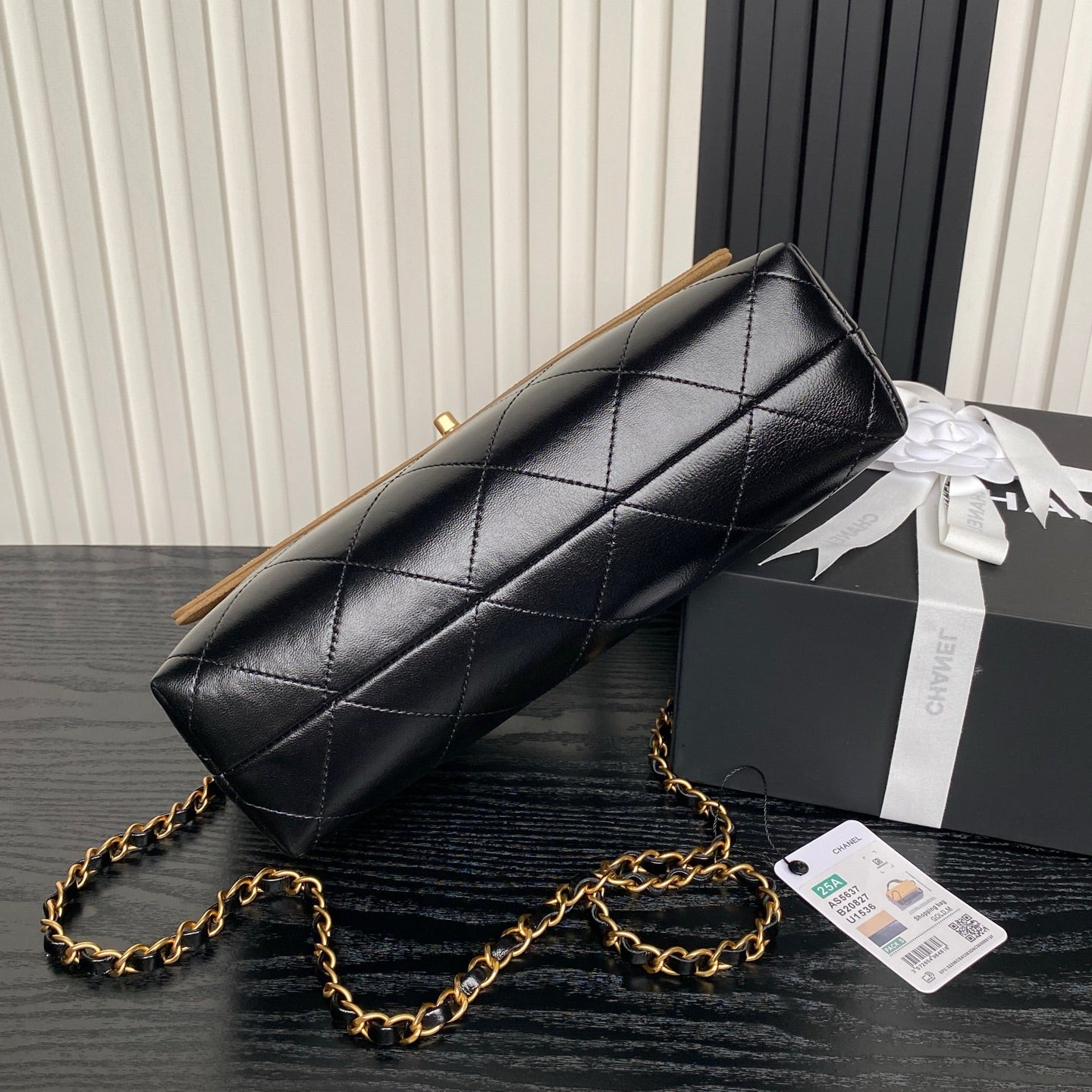 Chanel 2026 Coco Base Top Handle Flap Bag Beige Black Suede Leather 348231