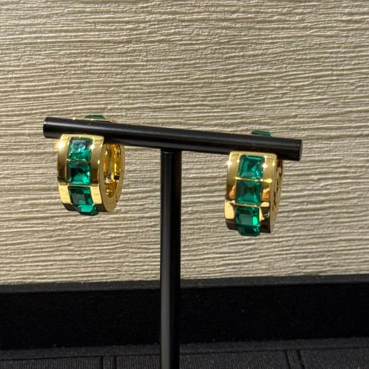 Chanel 2026 Emerald Square Diamond Gold Double C Hoop Earrings Stud Earrings