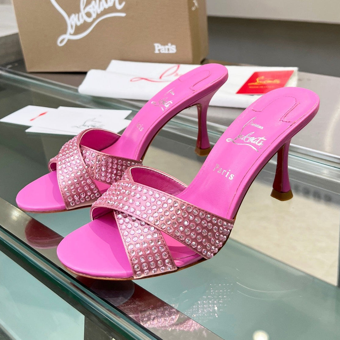 Christian Louboutin 2026 Mariza Is Back Mules 85mm Crystal-Embellished Leather 780497