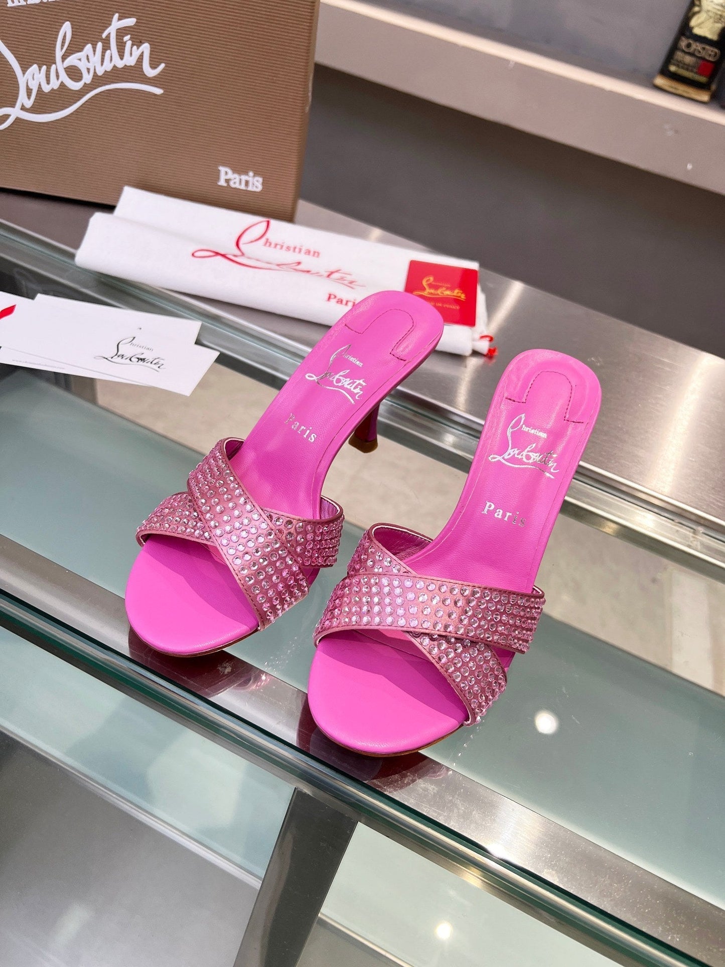 Christian Louboutin 2026 Mariza Is Back Mules 85mm Crystal-Embellished Leather 780497