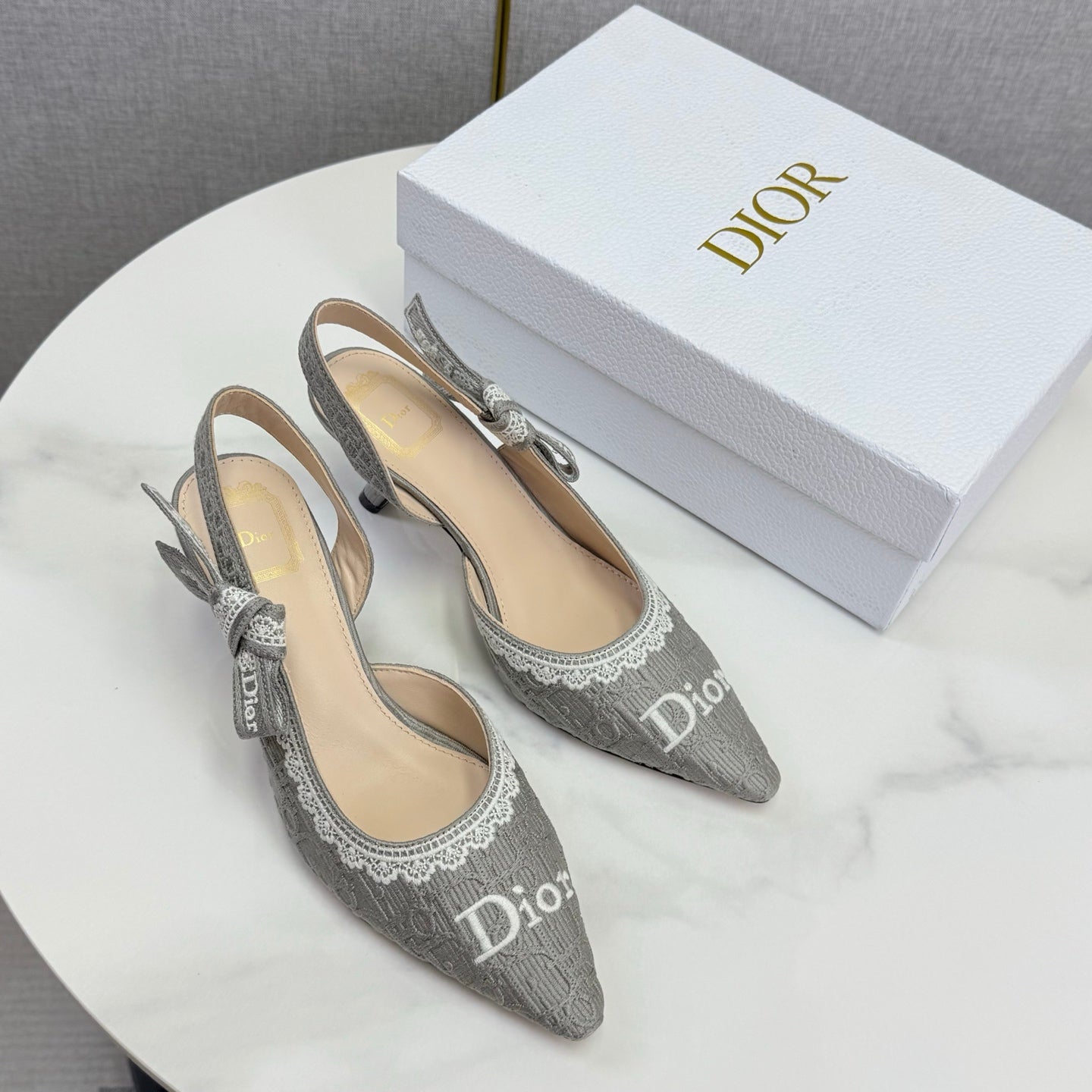 CD 26 Embroidered Slingback 65 Gray Canvas 620367