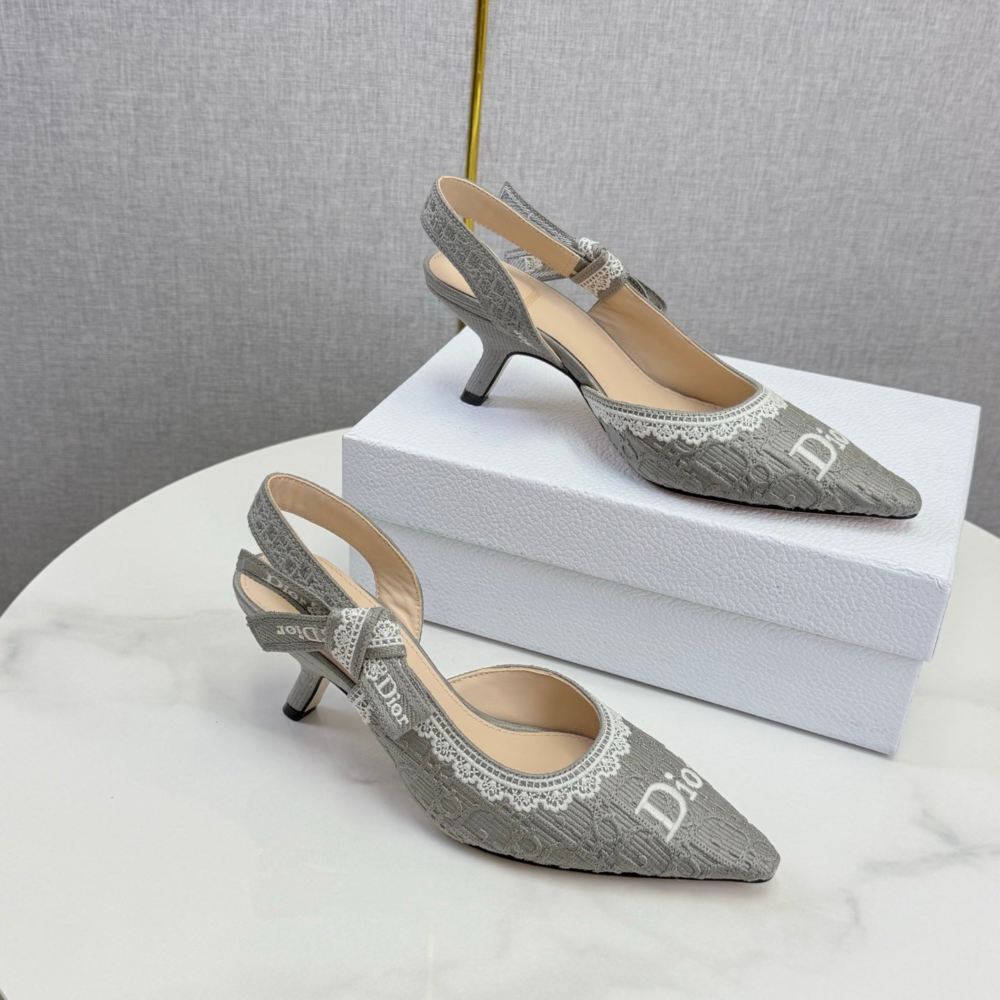CD 26 Embroidered Slingback 65 Gray Canvas 620367