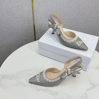 CD 26 Embroidered Slingback 65 Gray Canvas 620367