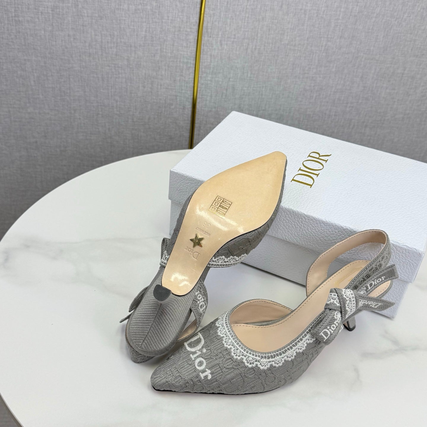 CD 26 Embroidered Slingback 65 Gray Canvas 620367