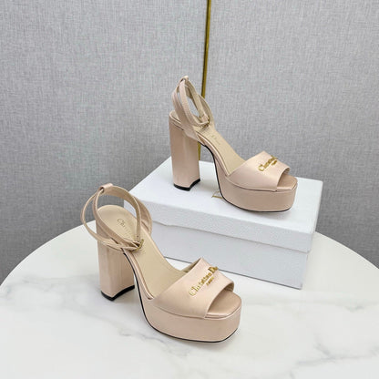 CD 26s Platform Sandals 80 Beige Satin Sheepskin 640230