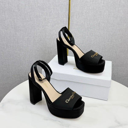 CD 26s Platform Sandals 80 Black Beige Satin Sheepskin 640230