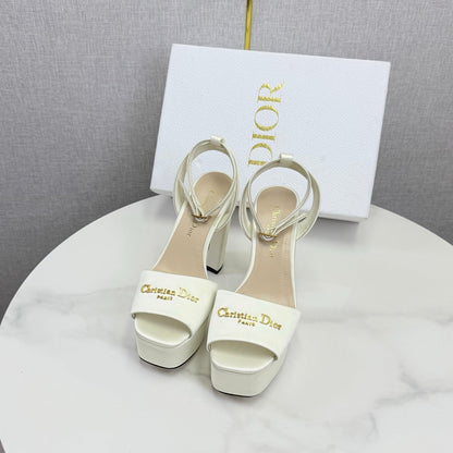 CD 26s Platform Sandals 80 White Beige Satin Sheepskin 640231