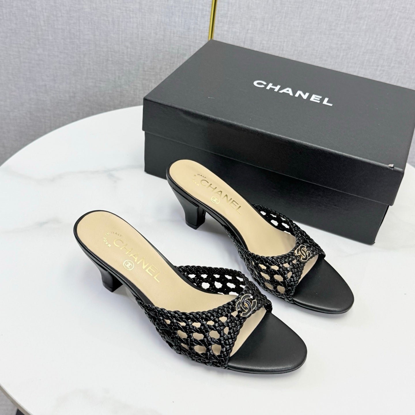 Chanel 2026 Mules 40mm Woven Sheepskin 801634