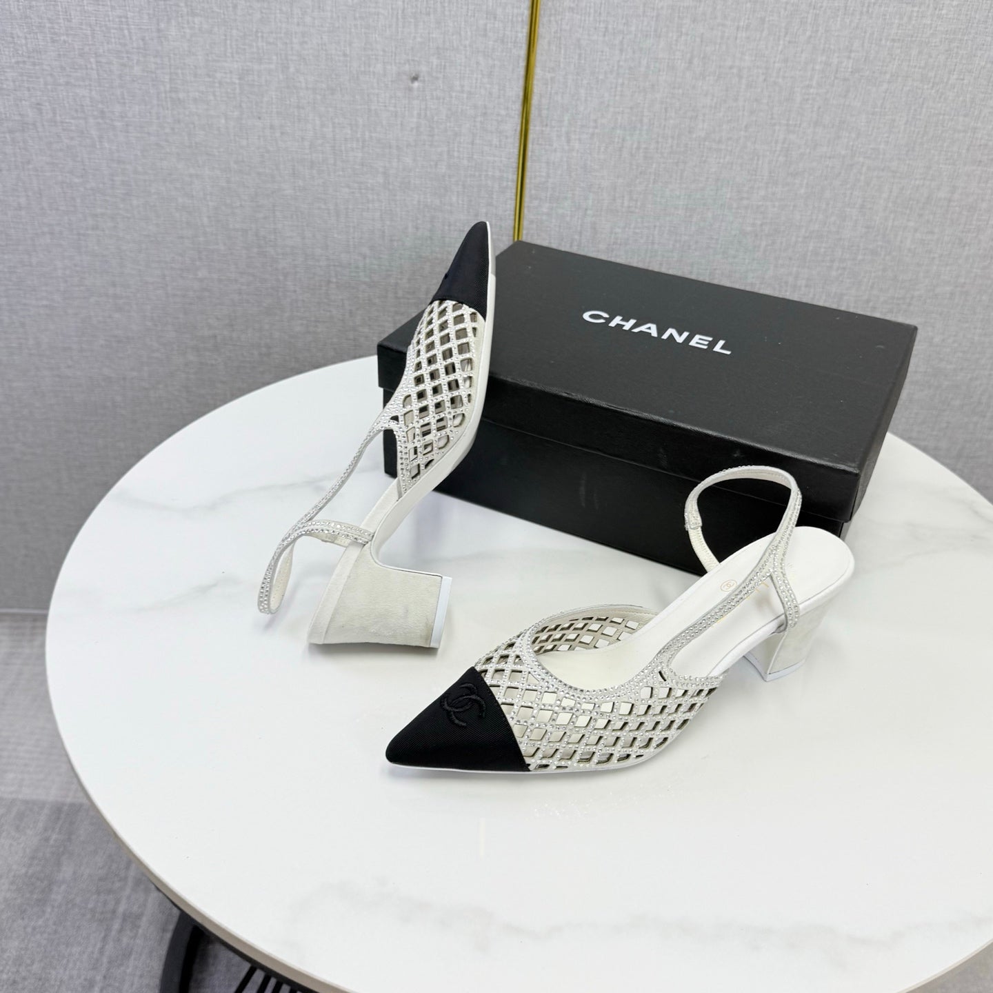 Chanel 2026 Embellished Mesh Slingback 50mm Sheepskin Satin 904533